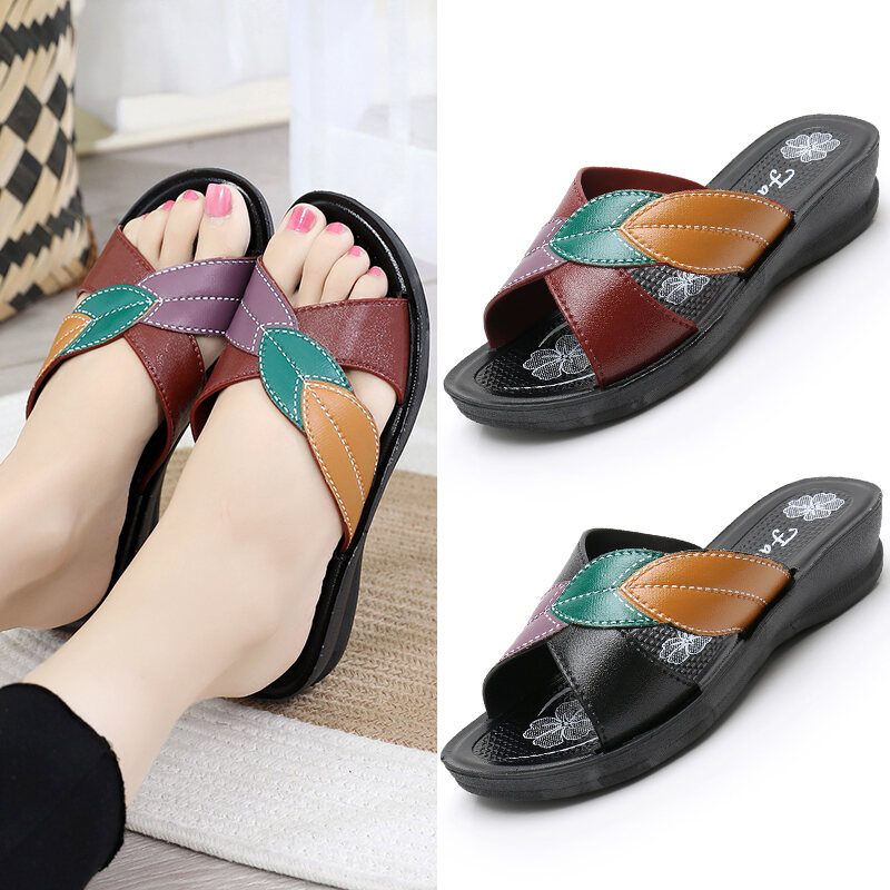 Giày Sandal Nữ Đế Xuồng Thời Trang Mùa Hè Chống Trơn Trượt Giày Sandal Size Lớn Giả Da Dép Phong Cách Thoải Mái Dành Cho Các Bà Mẹ