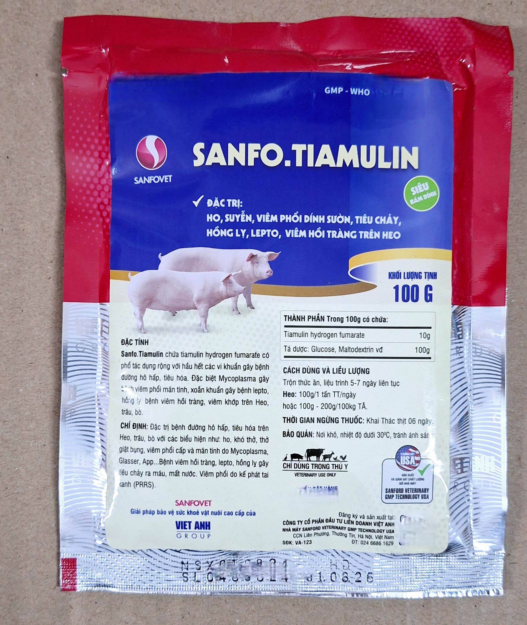 Sanfo. Tiamulin 100g Hỗ trợ hô hấp khỏe mạnh cho gia súc gia cầm