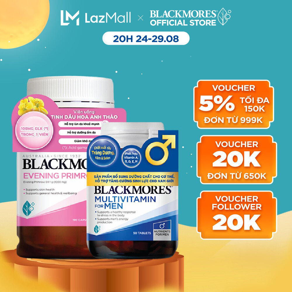 Combo Tinh Dầu Hoa Anh Thảo Hỗ Trợ Cân Bằng Nội Tiết Tố Blackmores Evening Primrose Oil 190 Viên và Vitamin Tổng Hợp Hỗ Trợ Sức Khỏe Nam Giới Blackmores Multivitamin For Men 50 Viên