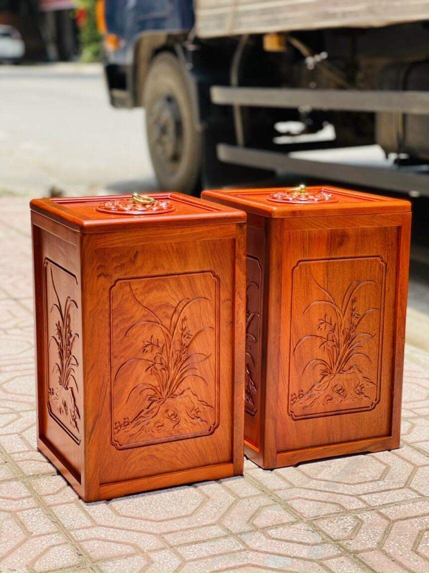 Thùng Đựng Rác Gỗ Hương Cao Cấp