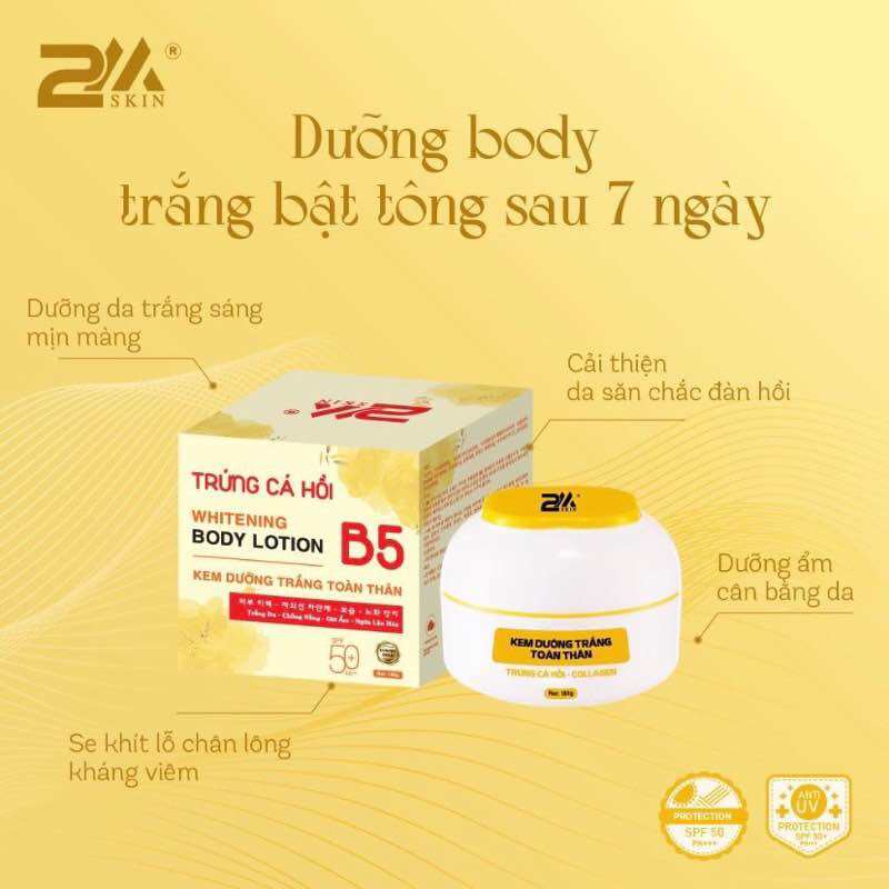 Kem Dưỡng Trắng Da Toàn Thân 2M Skin Chiết Xuất Trứng Cá Hồi Collagen Vitamin B5 180g