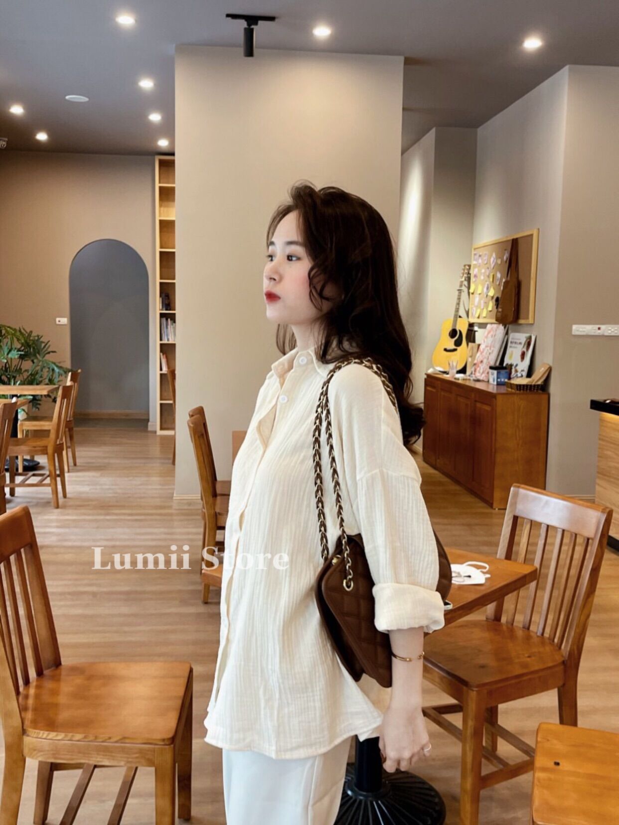 Áo sơ mi nhăn basic chất đũi xốp mềm Freesize Lumii