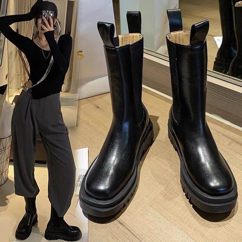 GIÀY BOOT ULZZANG DÁNG ỦNG KHÔNG DÂY CAO CỔ BẮP CHÂN