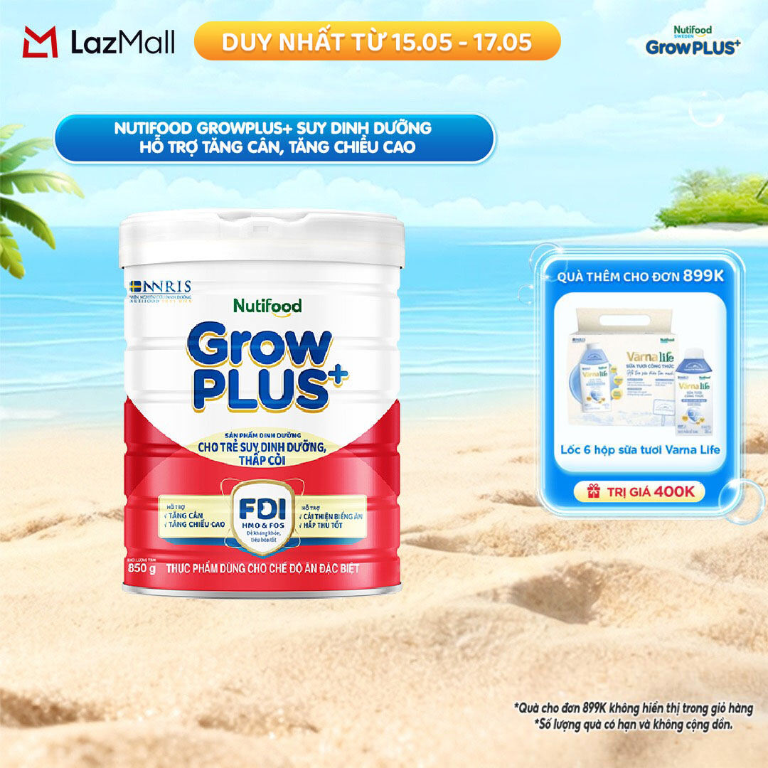 Sữa bột Nutifood GrowPLUS+ Suy Dinh Dưỡng (Đỏ) - Tăng Cân, Tăng Chiều Cao (Lon 850G)