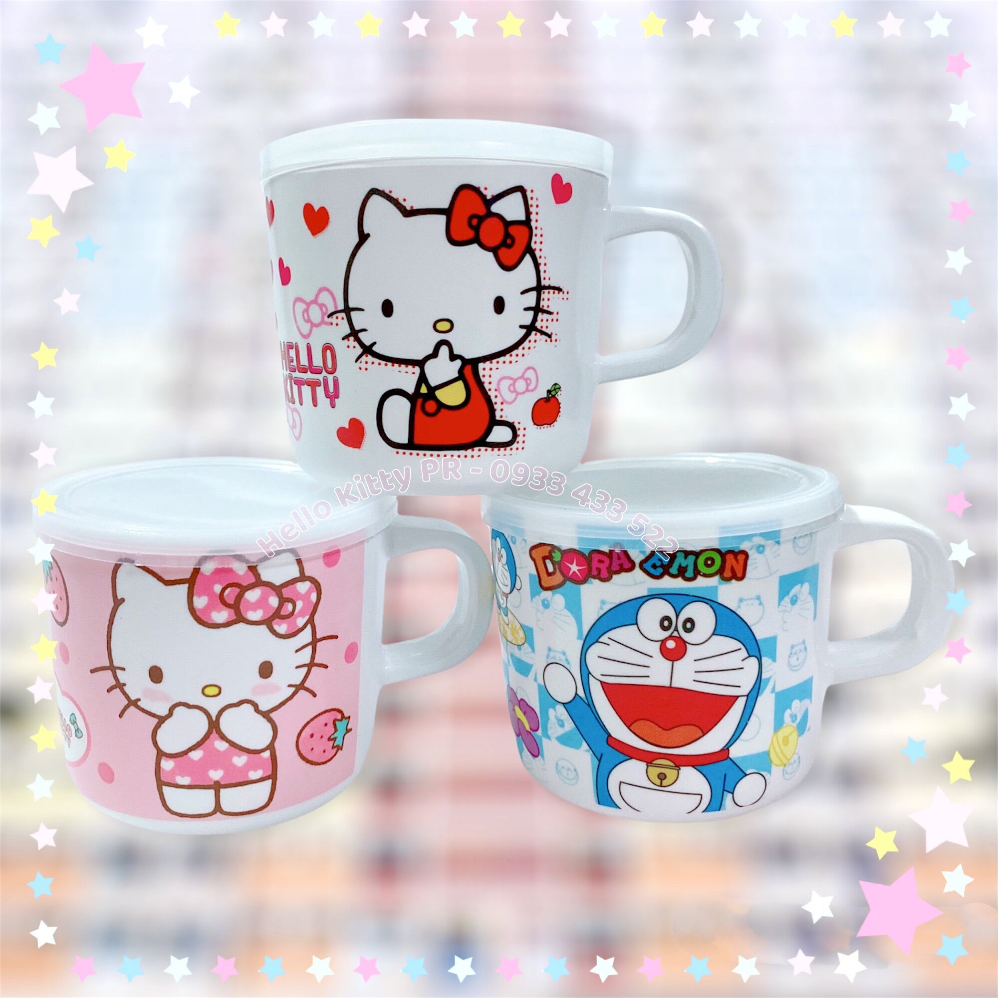 Ca cốc có nắp dung tích 240ml Hello Kitty Doremon Doraemon