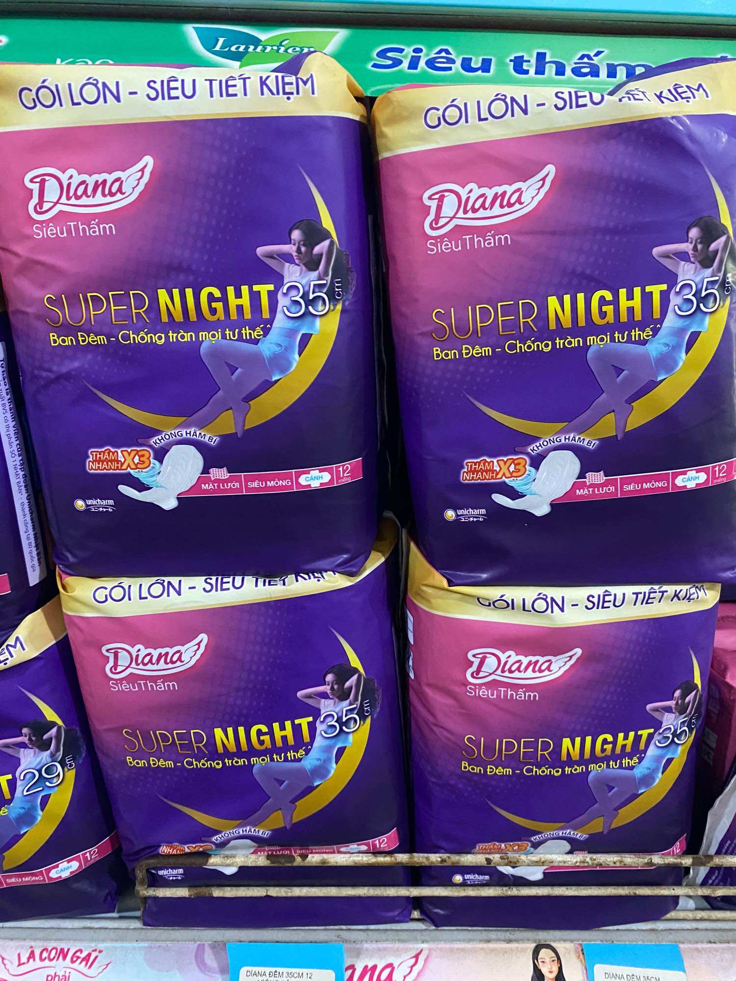 Diana siêu thấm ban đêm 35cm gói lớn 12 miếng / combo 4 goi