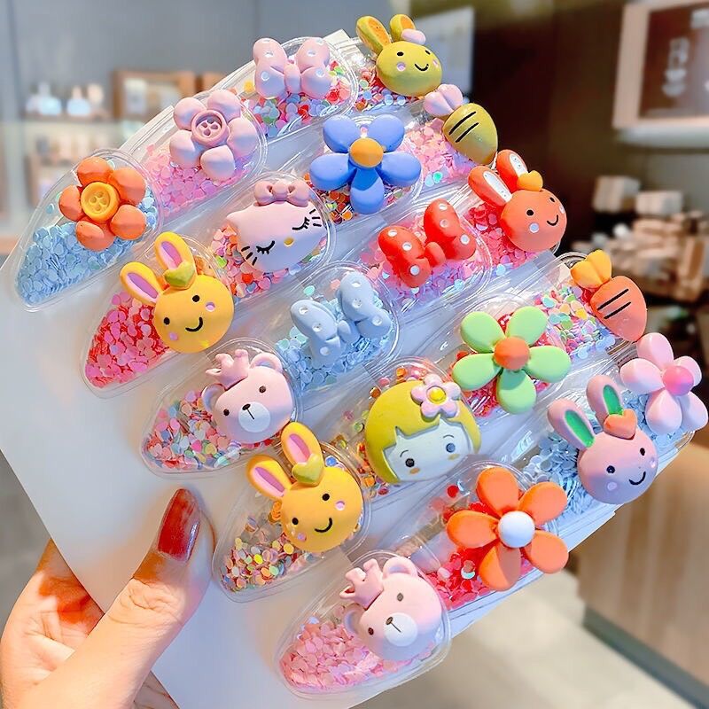 Set 10 kẹp tóc nhiều mẫu dễ thương cho bé gái, có kim tuyến mẫu ngẫu nhiên