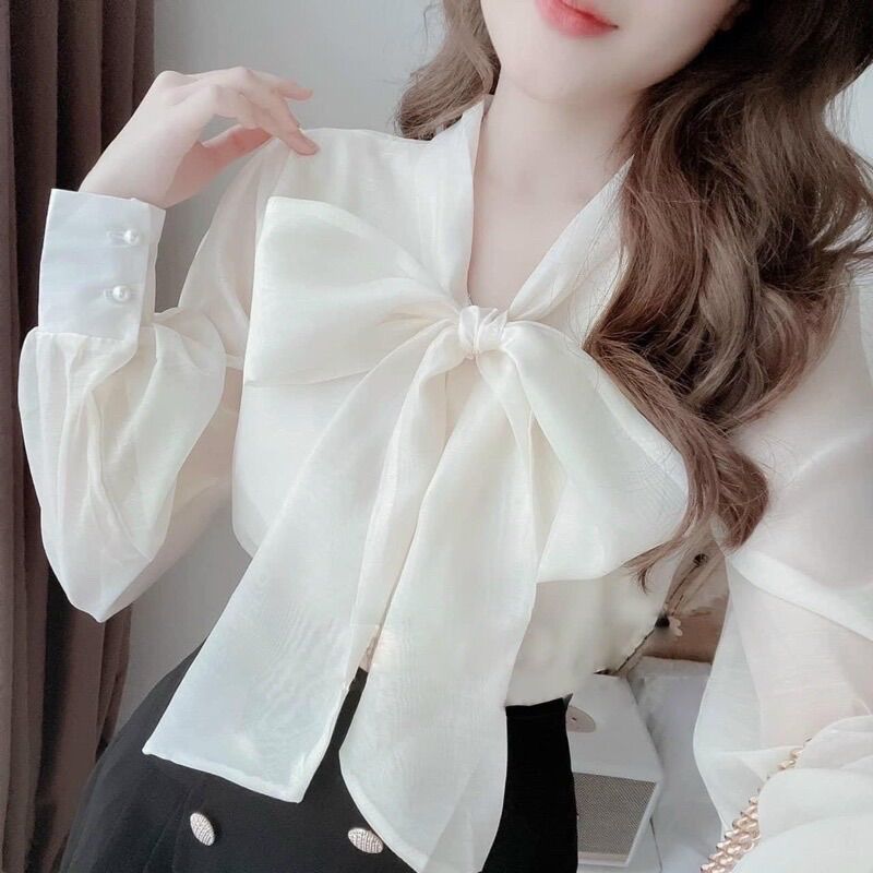 Áo sơ mi kiểu - áo sơ mi cổ nơ tiểu thư