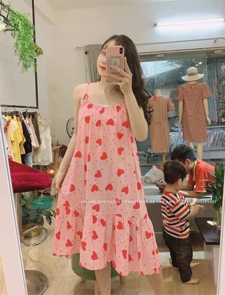 [HCM]Đầm bầu lanh 2 dây ngủ dễ thương