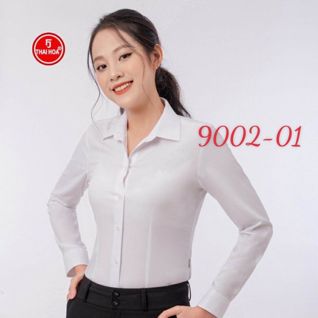 Áo sơ mi Thái Hòa 9002-01 vải sợi tre cao cấp mặc siêu mát màu trắng