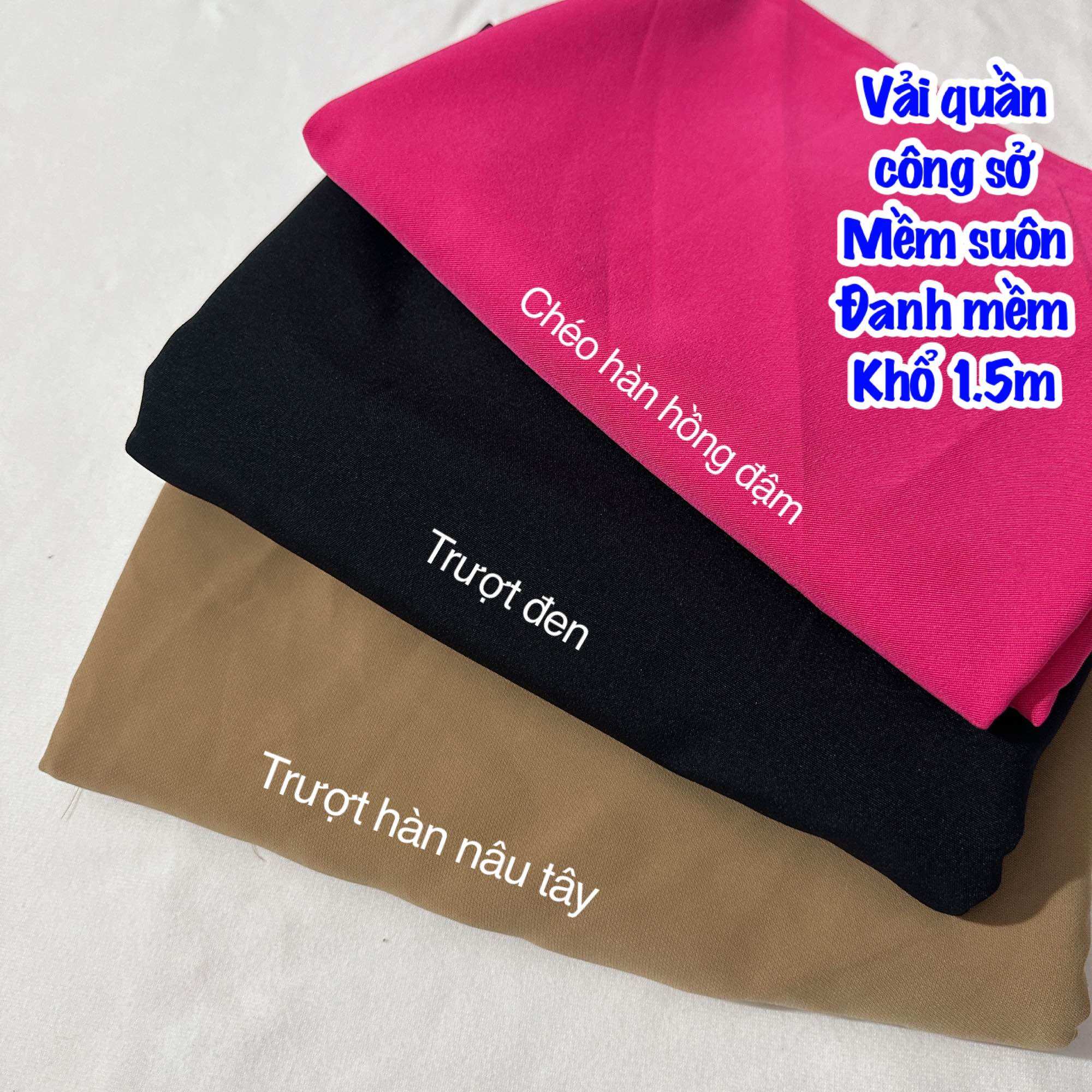 Vải quần xuất dư - vải trượt chất mềm suôn dày dặn đẹp thoáng nhẹ khổ 1.5m