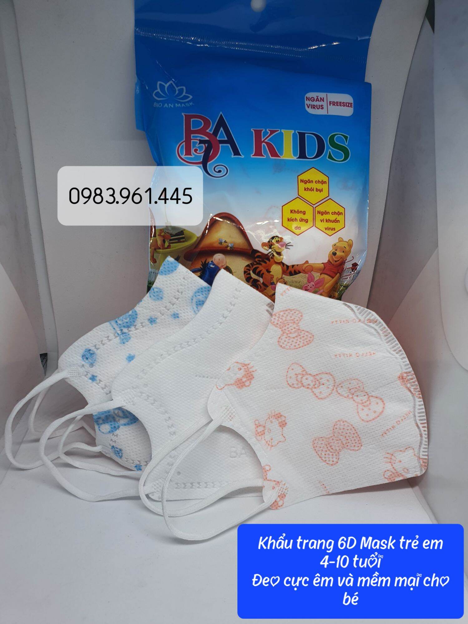Túi 10 chiếc khẩu trang y tế 6D Mask Trẻ em từ 2 - 8 tuổi