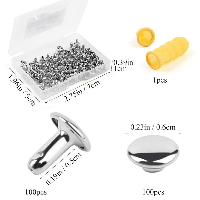 100 bộ/hộp da đinh tán đinh tán nắp đôi kim loại đinh tán với hộp nhựa ngón tay cot cho hàng thủ công da sửa chữa trang trí