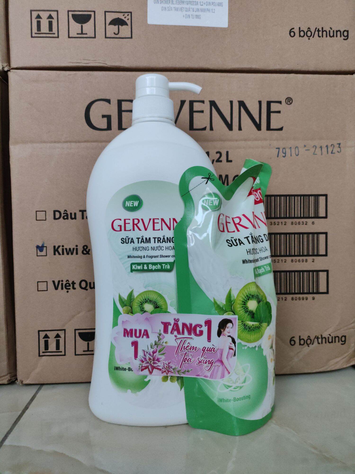 Gervenne sữa tắm 1200ml + túi 600g ( Mẫu mới )