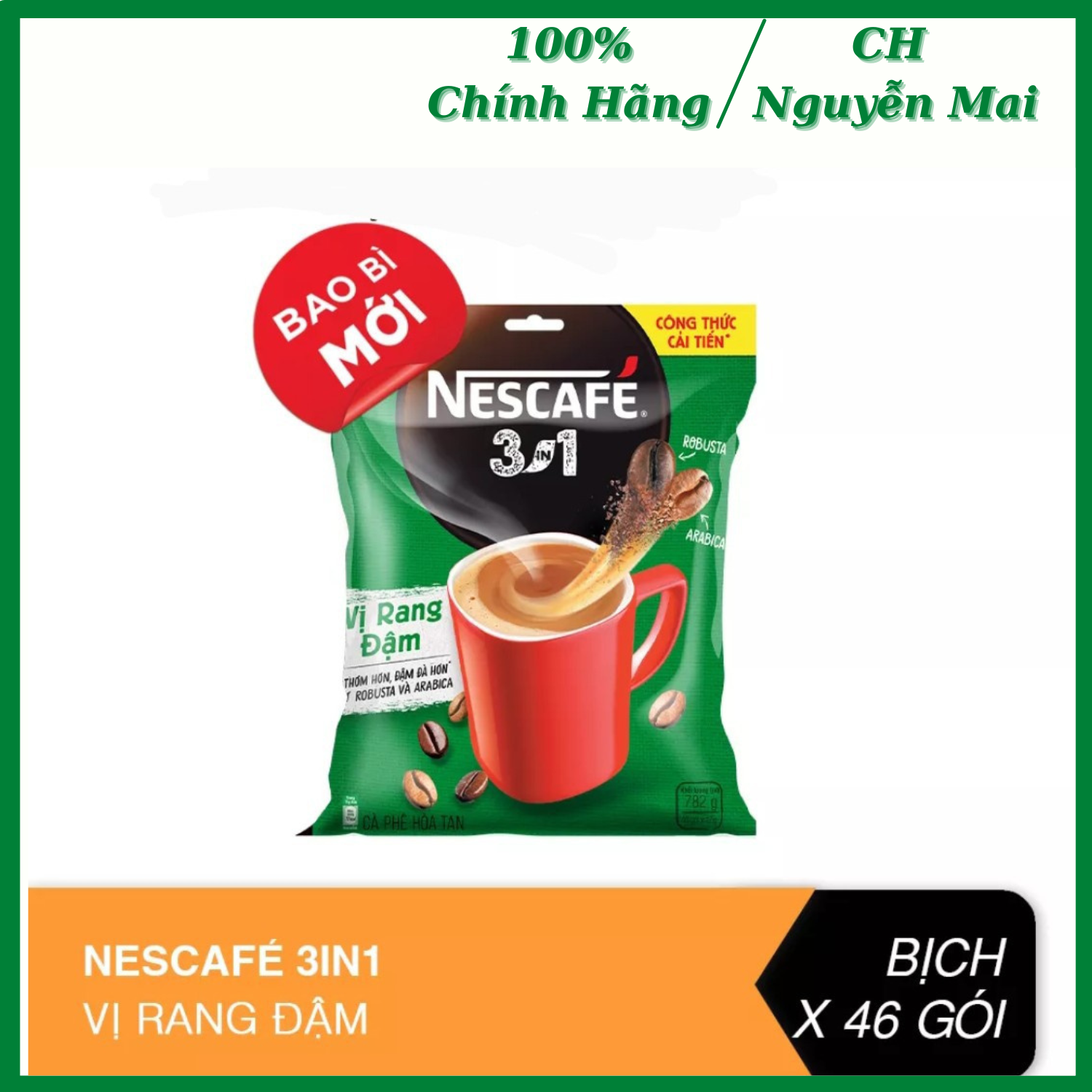 Túi 46 Gói Nescafe Đậm Vị Cà Phê - Nescafe Túi Xanh