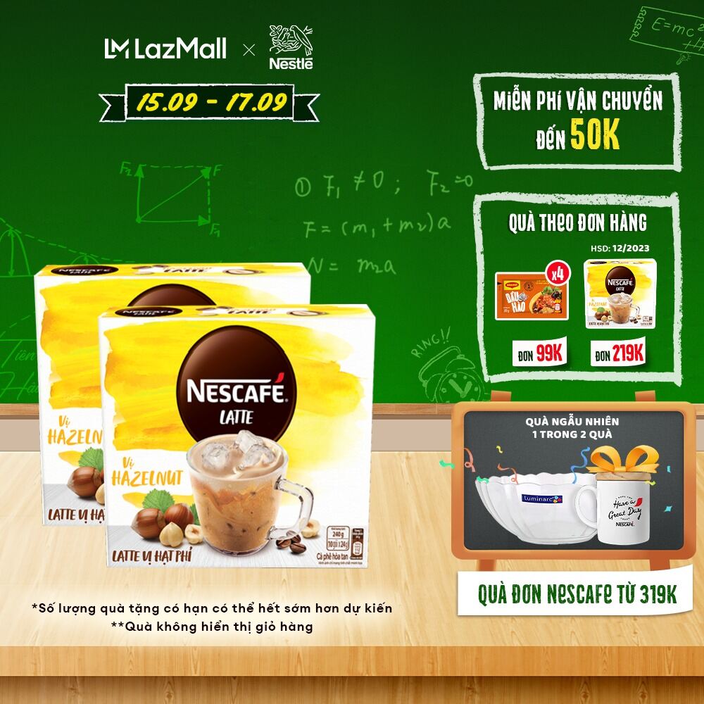 [QUÀ TẶNG THÁNG 03 - Mua 1 tặng 1  Bình nước]_Combo 2 Hộp Cà phê hòa tan NESCAFÉ Latte Sữa Hạt Vị Hạt Phỉ  (Hộp 10 gói x 24g)