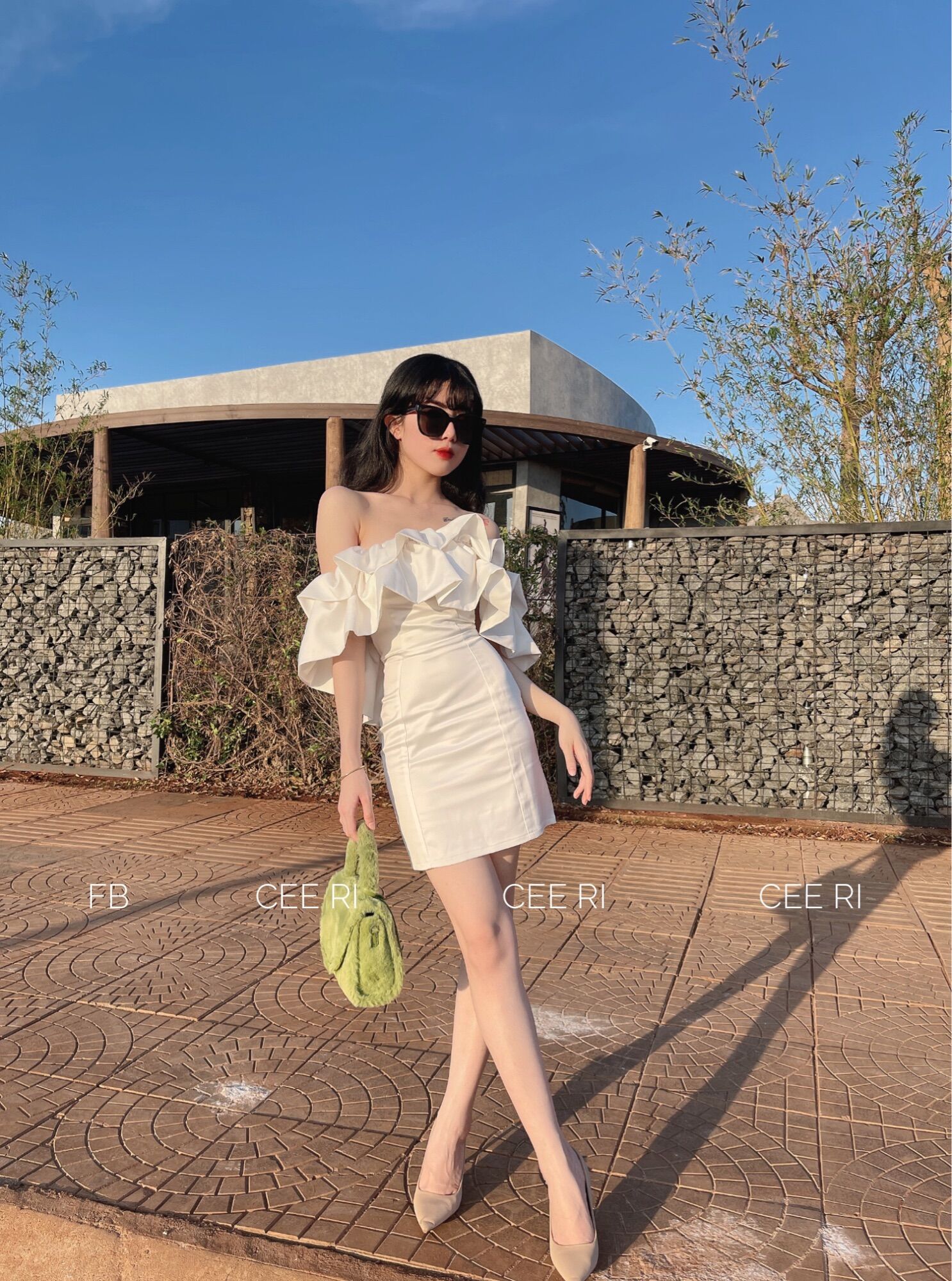 (ẢNH THẬT CEERI ) Váy lụa cao cấp vai bèo màu trắng + đỏ