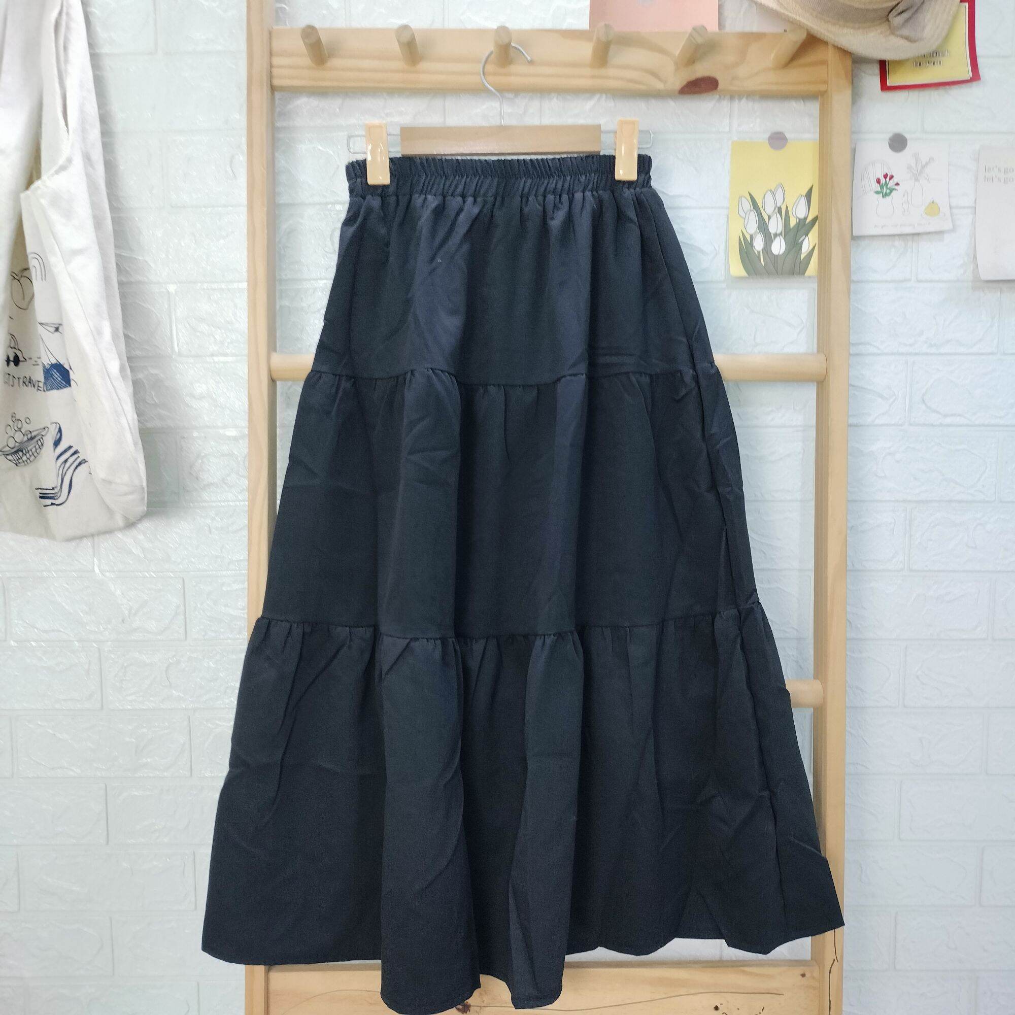 chân váy midi 3 tầng chất thô 2lớp hàn quốc