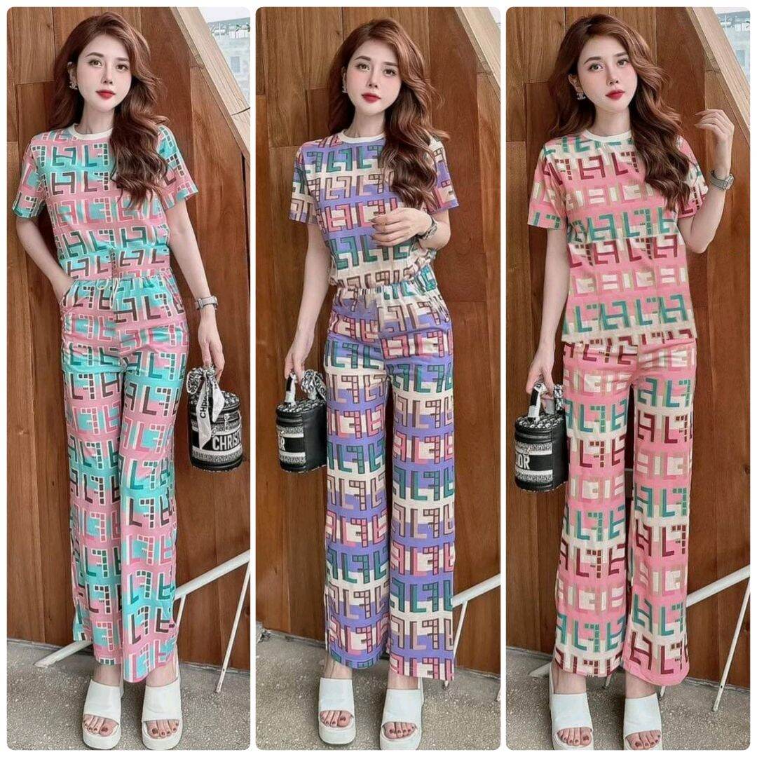 Set bộ thun lạnh quần ống suông in 3d phối màu sắc nét