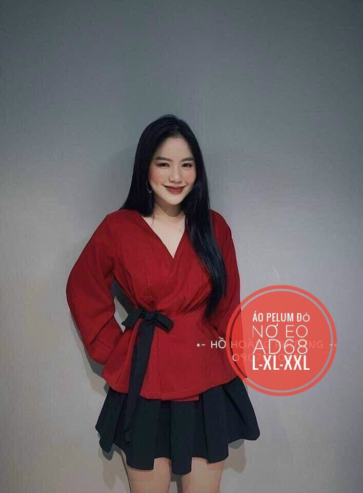 [Ảnh thật] 50-90kg ÁO ĐỎ ĐẮP CHÉO CỘT NƠ EO AD68