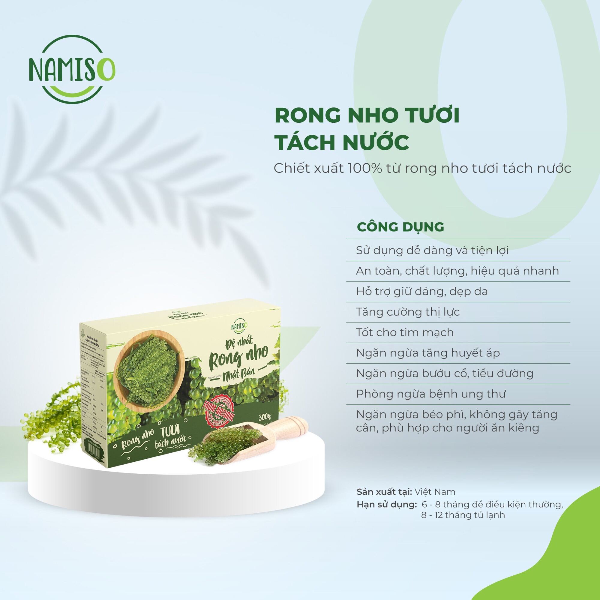 Hộp 12 Gói ( 300Gr) Rong Nho Tách Nước Namiso - Tặng 1 Chai Sốt Mè 180Ml Ăn Kèm .