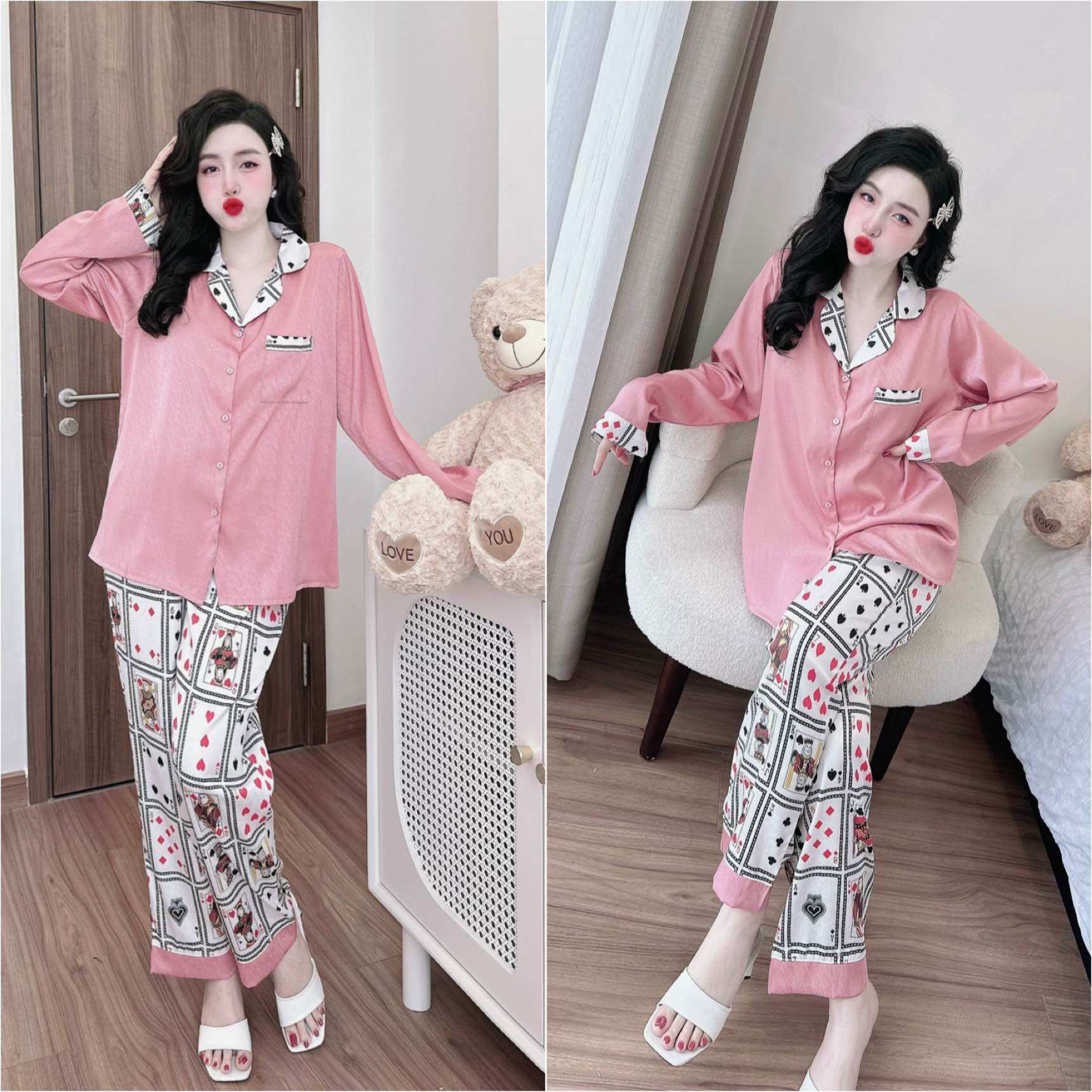 (55-90kg) Bộ Lụa Xước Lá Bài Bigsize Cao Cấp - Chuẩn size, chất đẹp
