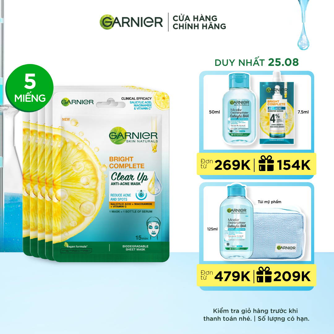 Mặt nạ tinh chất Quả Yuzu & Vitamin C sáng da tức thì Garnier Bright Complete Serum Mask 28g