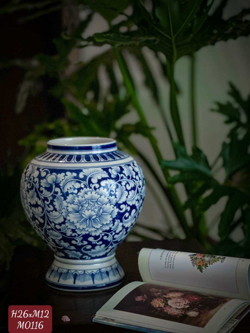 BÌNH CẮM HOA MEN LAM VẼ KĨ THỦ CÔNG GỐM SỨ BÁT TRÀNG.