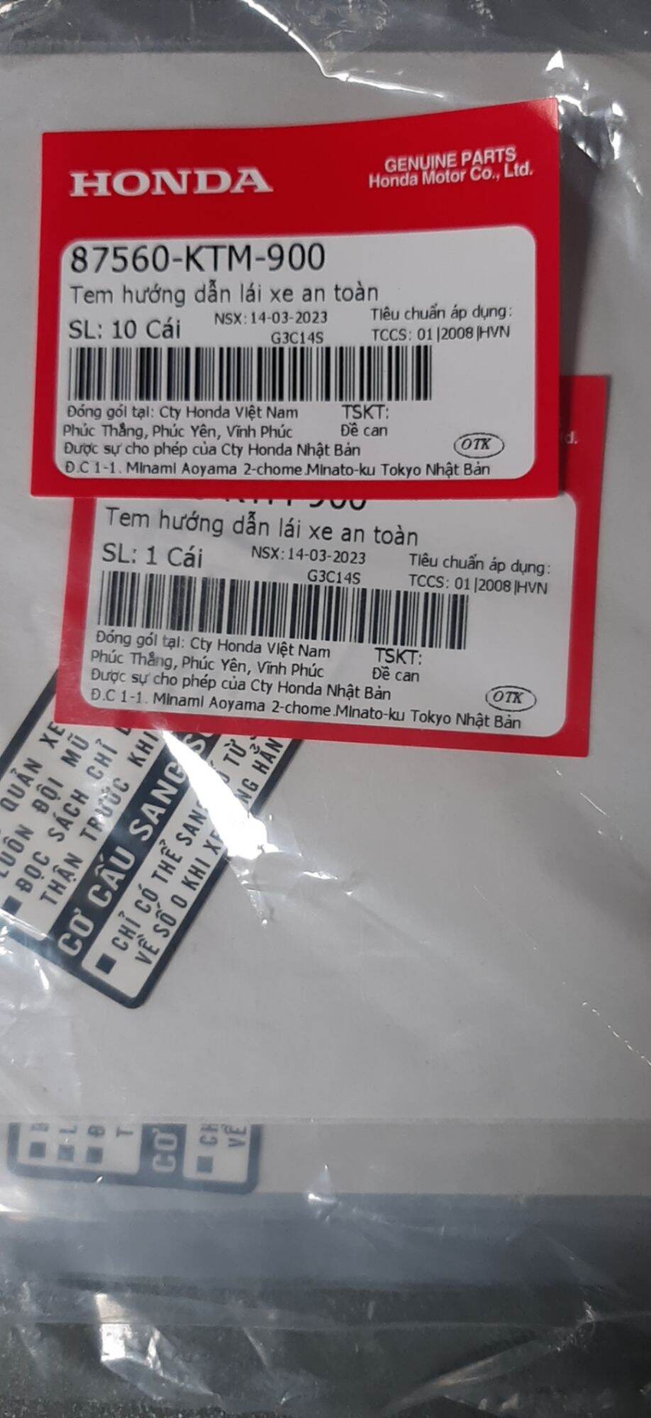 Tem thông số xe hãng Honda