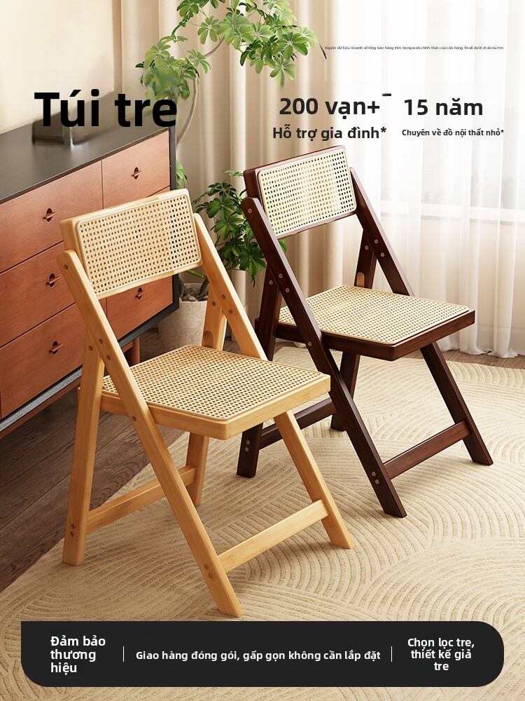 ZHUSHANXIA | Ghế Ăn Bằng Mây Kiểu Mid-Century Gập Được