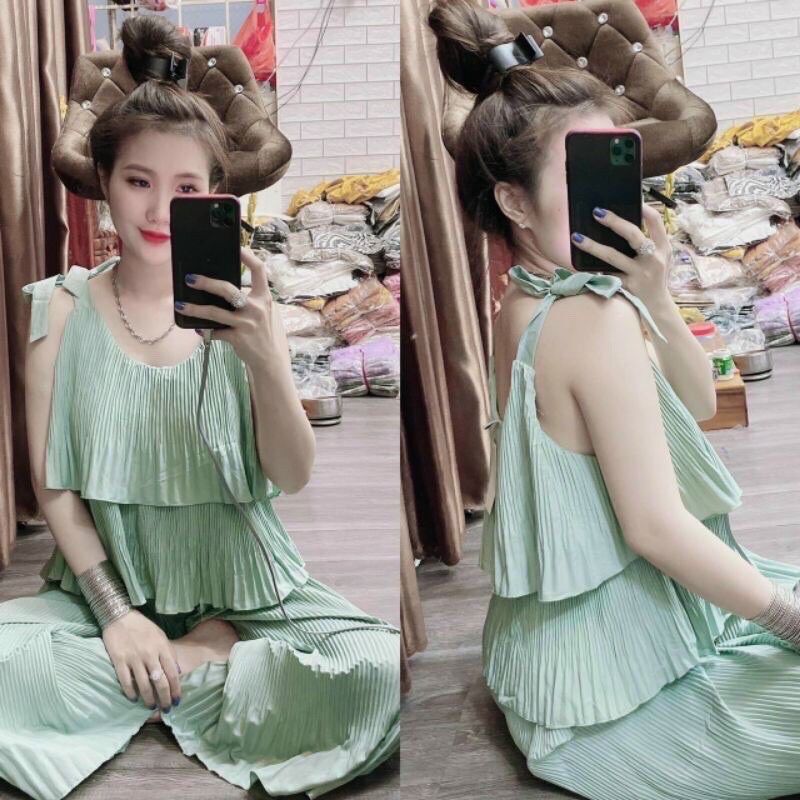Set dập ly cột vai màu trơn  vải lụa - S005