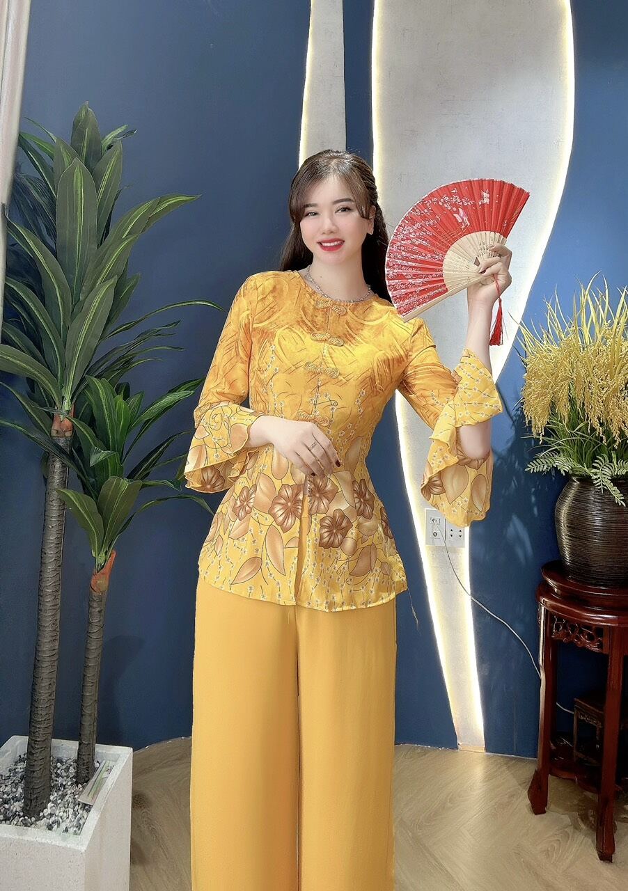 Bộ bà ba cổ tròn tay loe bảng màu đẹp