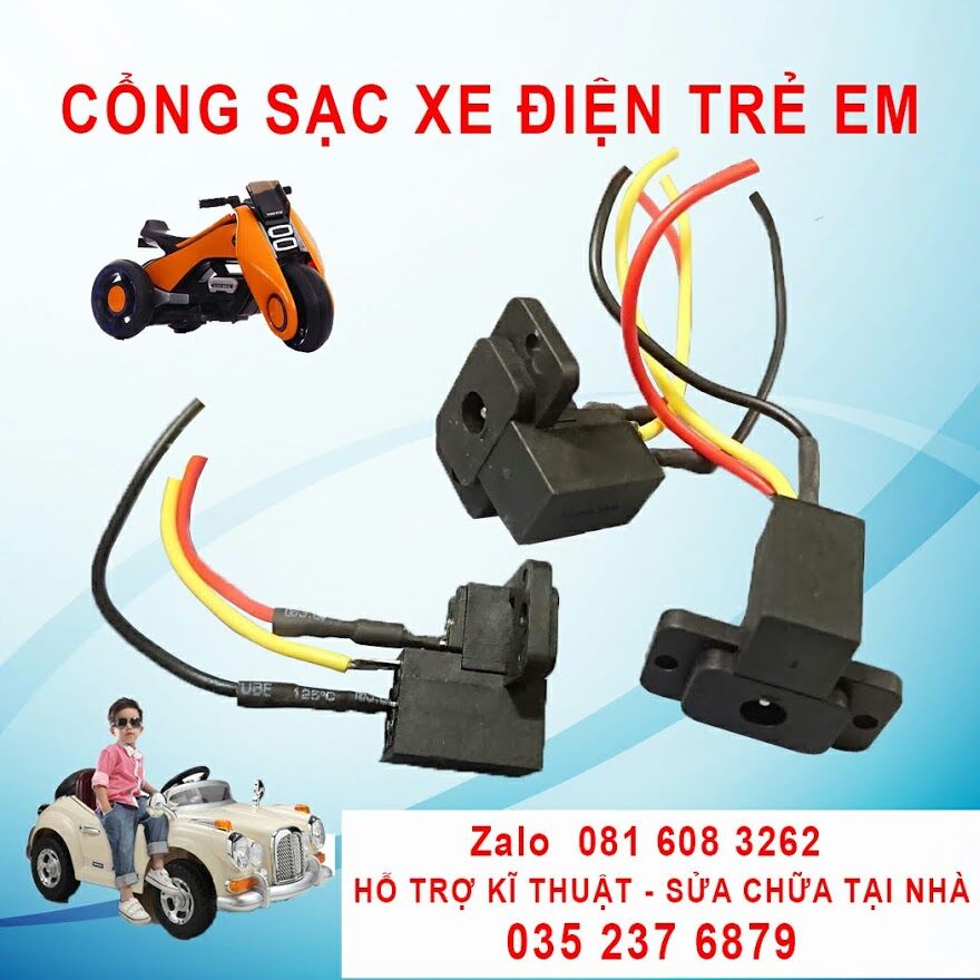 [Hàn Sẵn Dây] Cổng sạc tự ngắt 3 chân ô tô, xe máy điện trẻ em 6V-12V