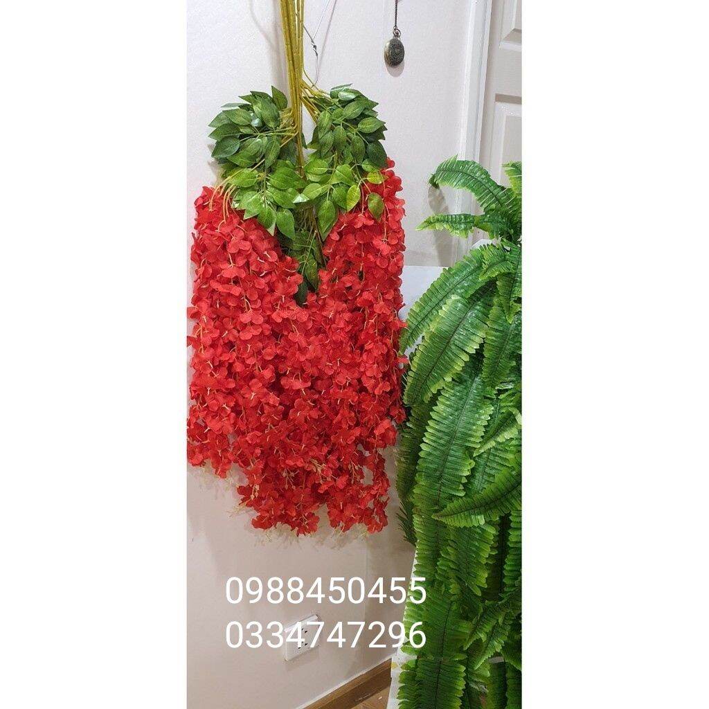 Cành hoa tử đằng giả dùng trang trí - đỏ