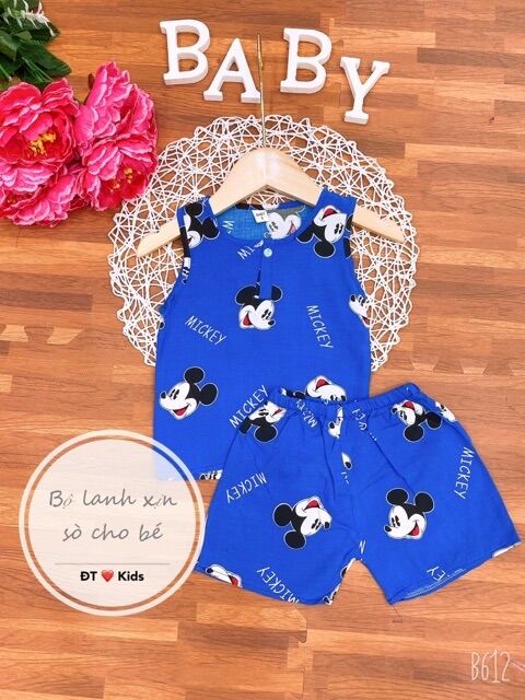 Đồ bộ sát nách lanh lụa mặc nhà bé trai bé gái