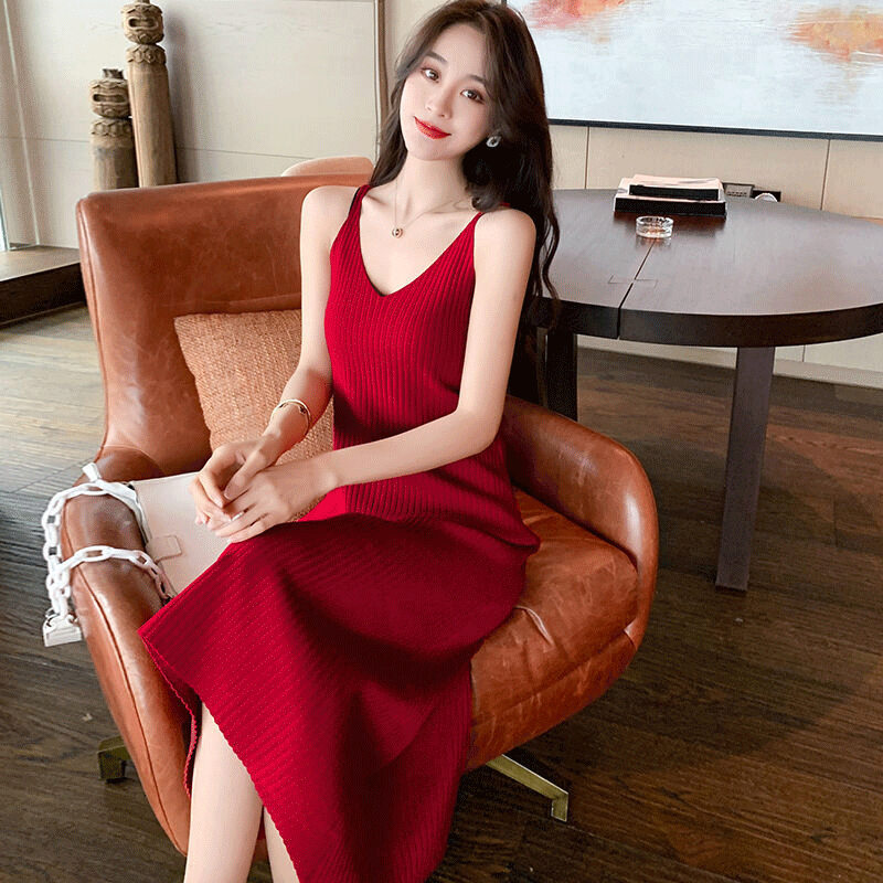 Váy Hai Dây Kẻ Đỏ Thắt Nơ Lưng Siêu Xinh