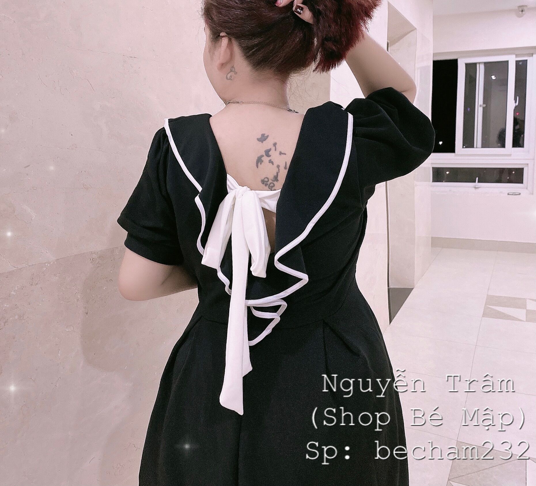Đầm Xoè Cổ Bèo Cột Nơ Lưng BigSize 67-88Kg [Hình Thật Chính Chủ]