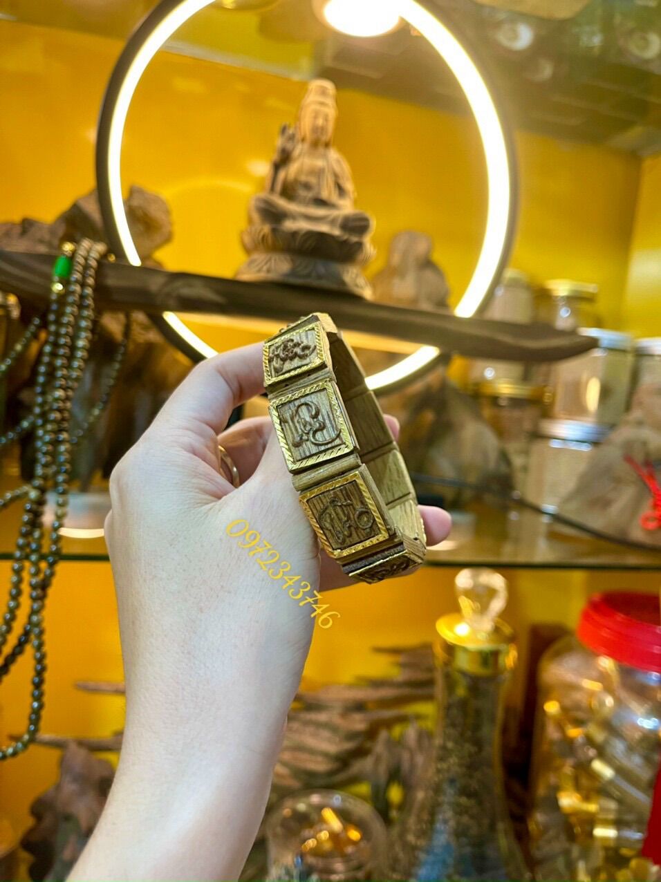 Lách tay trầm hương khắc chữ Phúc-Lộc-Thọ xi mạ 24 bền màu⚡️Trầm hương tự nhiên-Fullbox