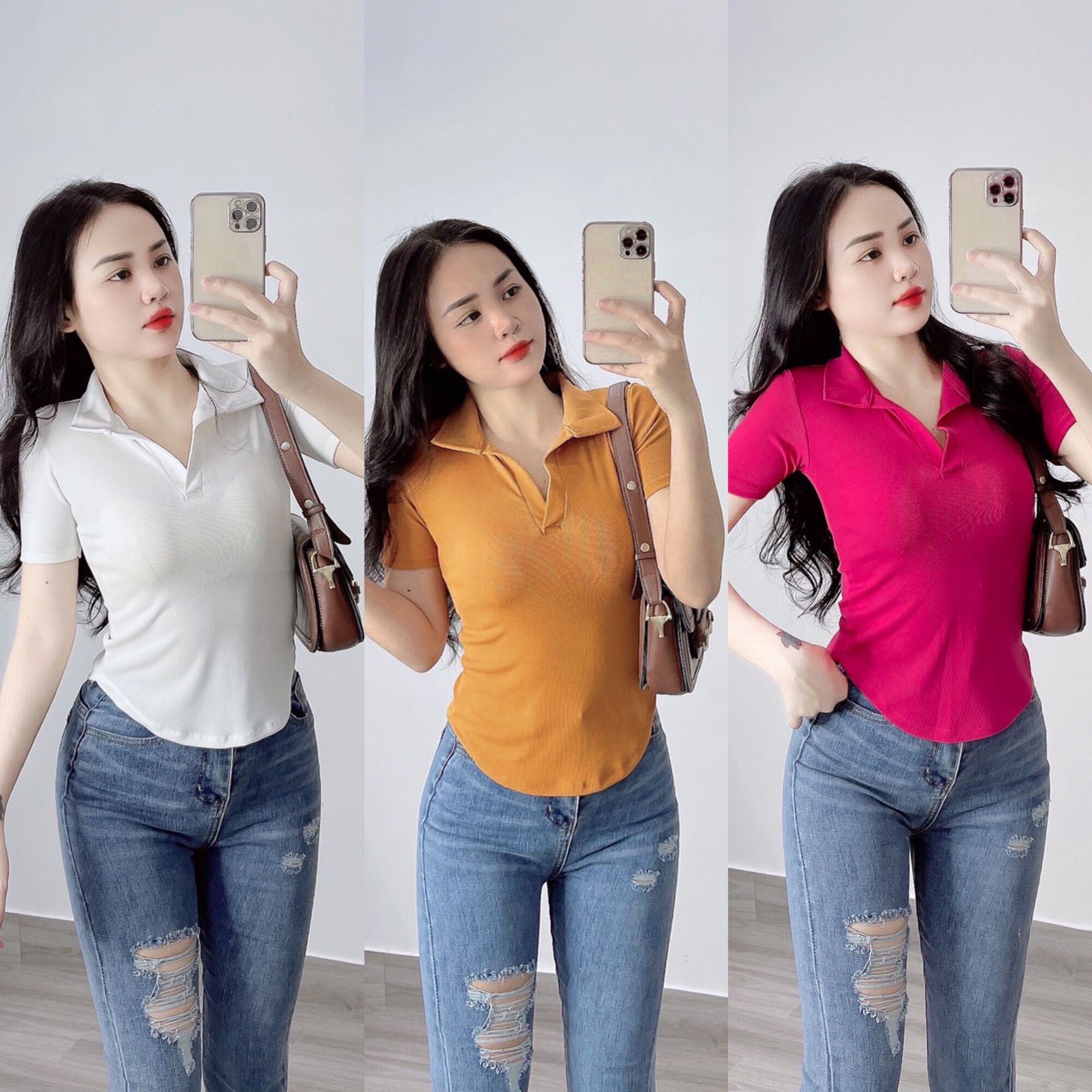 Áo thun polo nữ thun gân vạt bầu cổ bẻ