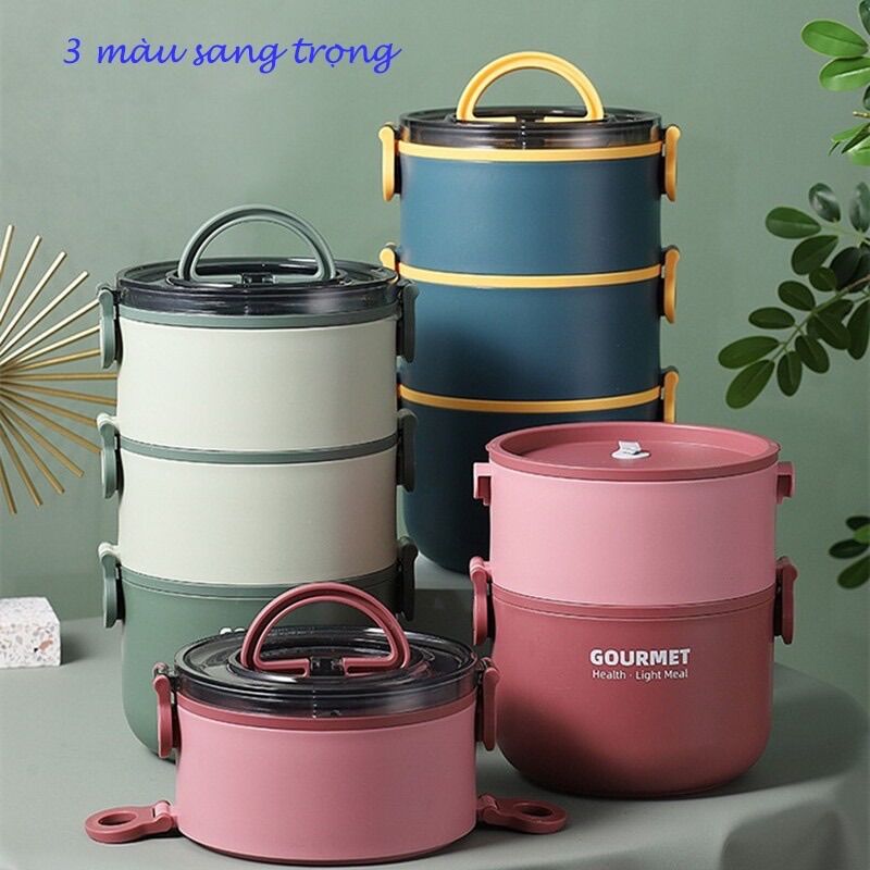 Cặp Lồng Cơm Giữ Nhiệt, Hộp Giữ Nhiệt, Cặp lồng, Cà Men, Hộp Đựng Cơm Giữ Nhiệt, hộp đựng thức ăn 3 tầng Gourmet,Healthy