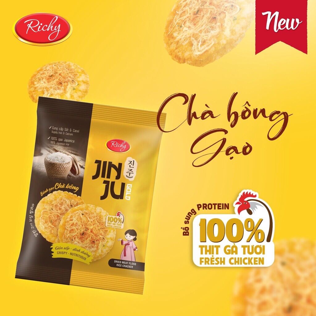 Bánh gạo vị chà bông Jinju Gold Richy, giòn xốp - dinh dưỡng gói 139g (34.7g x 4 gói)