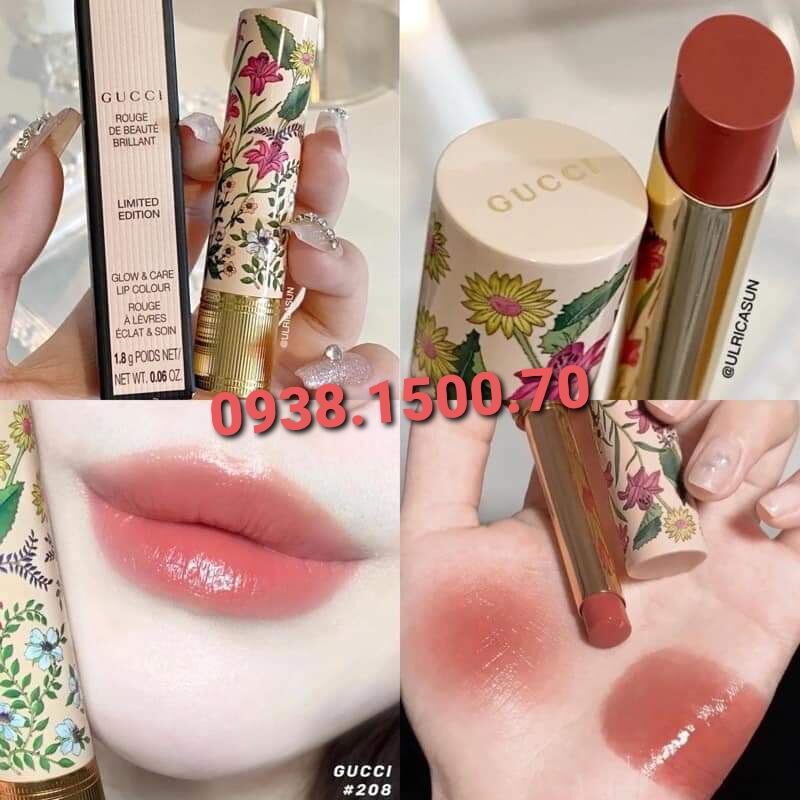 SON DƯỠNG CÓ MÀU SIÊU DƯỠNG MÔI 24H GUCCI Rouge De Beauté Brillant Flora