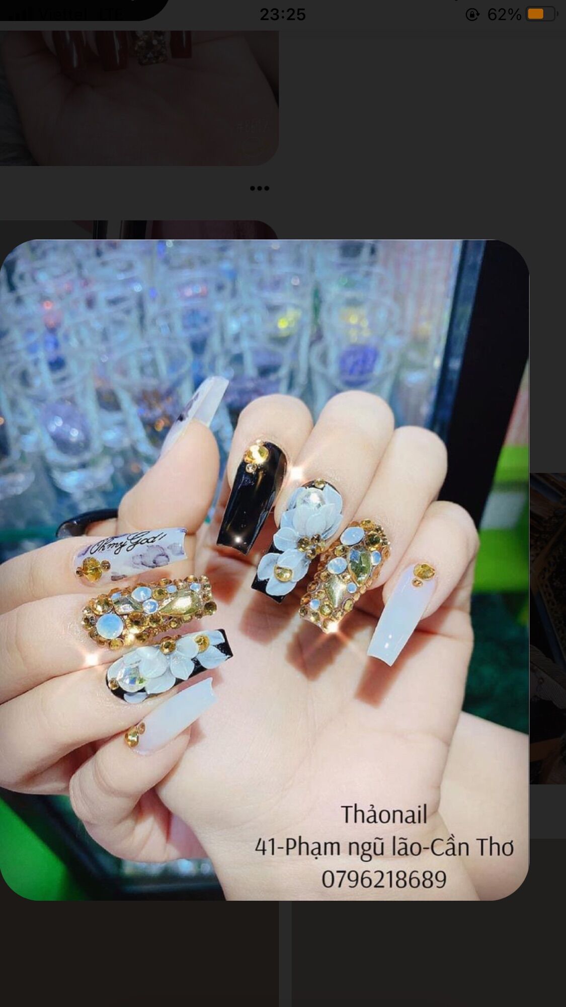 Nailbox Bộ 24 móng úp tay thiết kế sẵn mix màu trắng đen / móng tay giả đính đá ( kèm keo+ dũa)