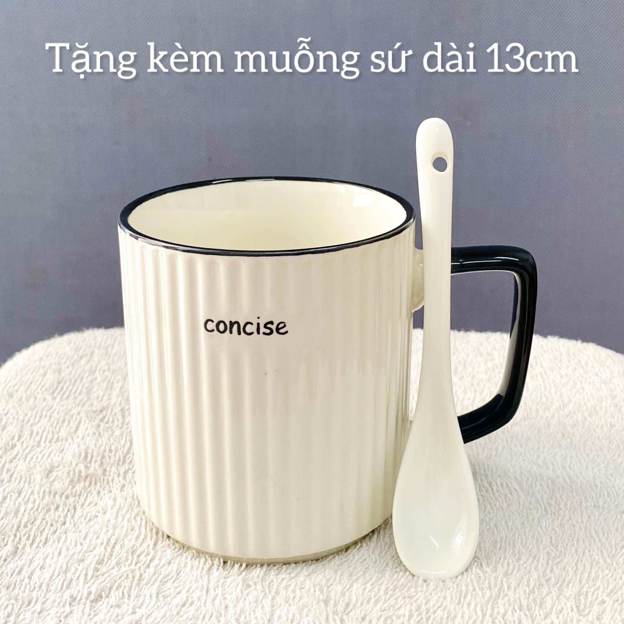 Tặng muỗng sứ - Ly sứ phong cách tối giản hai màu trắng đen dung tích 400ml
