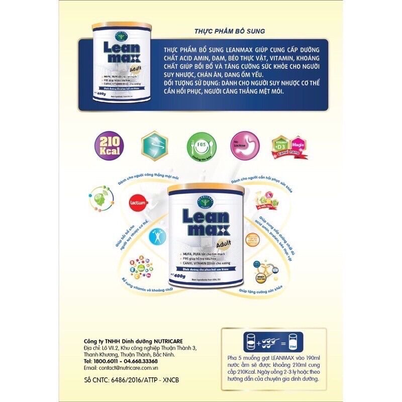 Sữa bột lean max adult lon 400g/900g