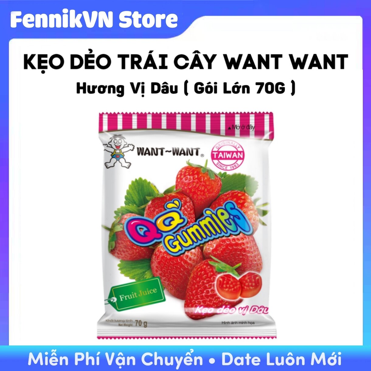 Kẹo dẻo want want qq gummies vị dâu 70g