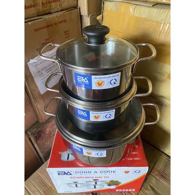 Bộ 3 nồi inox đông á 16-20-24cm