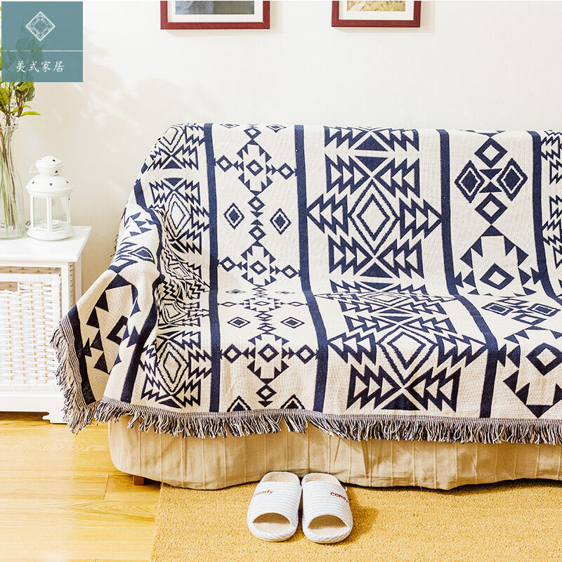 北欧沙发罩单人沙发巾黑白薄毯地毯家几何简约薄地毯女生房间