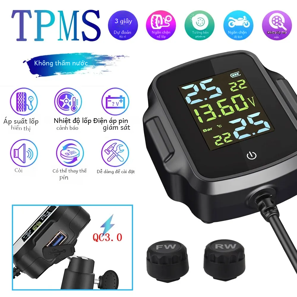 Tpms xe máy giám sát áp suất lốp hệ thống với 2 exteral cảm biến thông minh lốp báo động Kit phổ xe máy phụ kiện