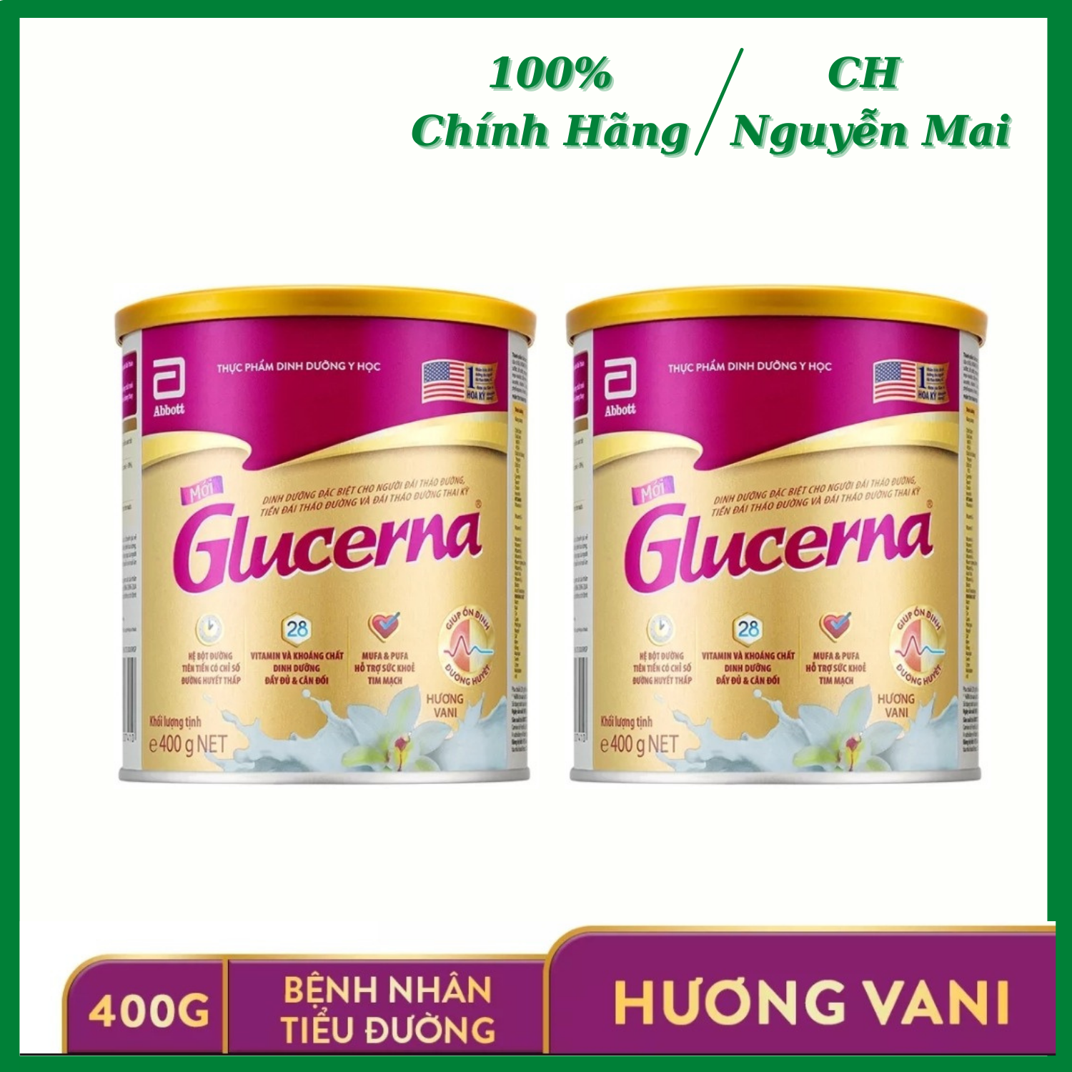 Combo 2 lon sữa bột glucerna hương vani 400g
